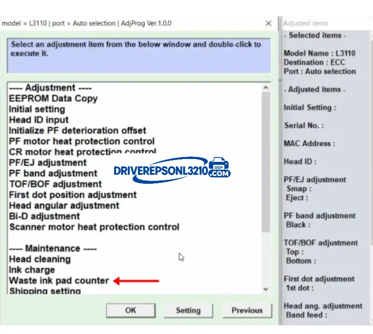 Step 3 — waste ink pad counter screenshot