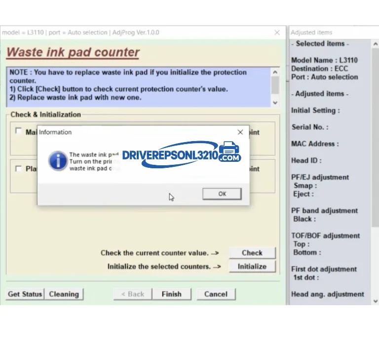 Step 8 — reset confirmation screenshot